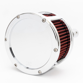 BA Race Series Air Cleaner Kit, Race Series tall cage, Chrome finish, Red filter