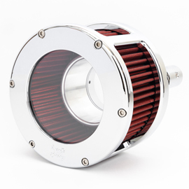 BA Race Series Air Cleaner Kit, Race Series tall cage, Chrome finish, Red filter