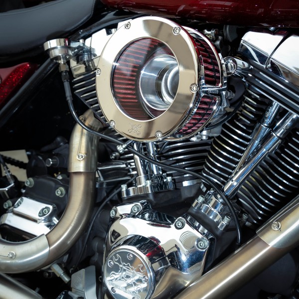 Part#:5428-70 - BA Race Series Air Cleaner Kit, Race Series tall cage, Chrome finish, Red filter